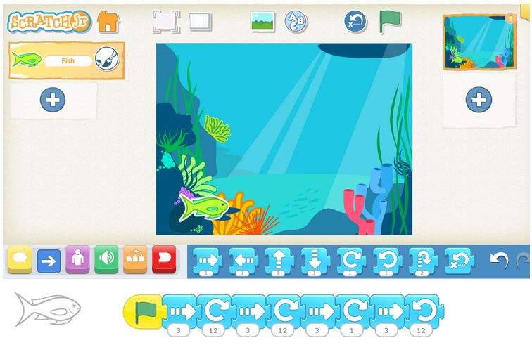 An image of a pattern coded in the ScratchJr programming app.